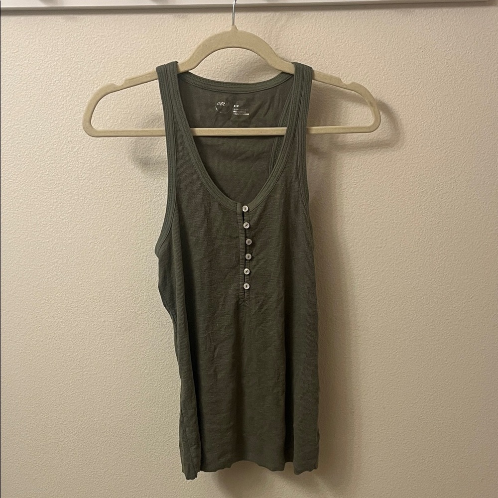 Aerie Forest Green Buttoned Tank Top